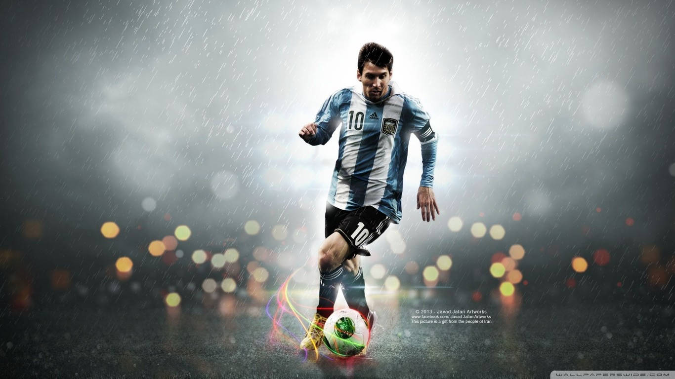 Messi Playing In Rain Wallpaper