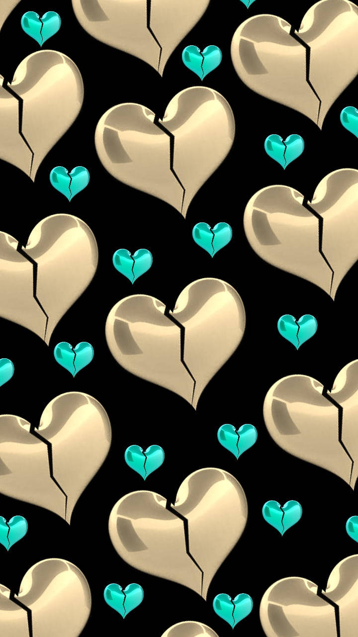 Metallic Broken Heart Black Wallpaper