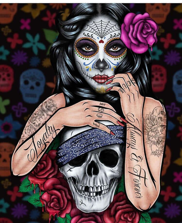 Mexican Woman With A Skull Artwork Wallpaper