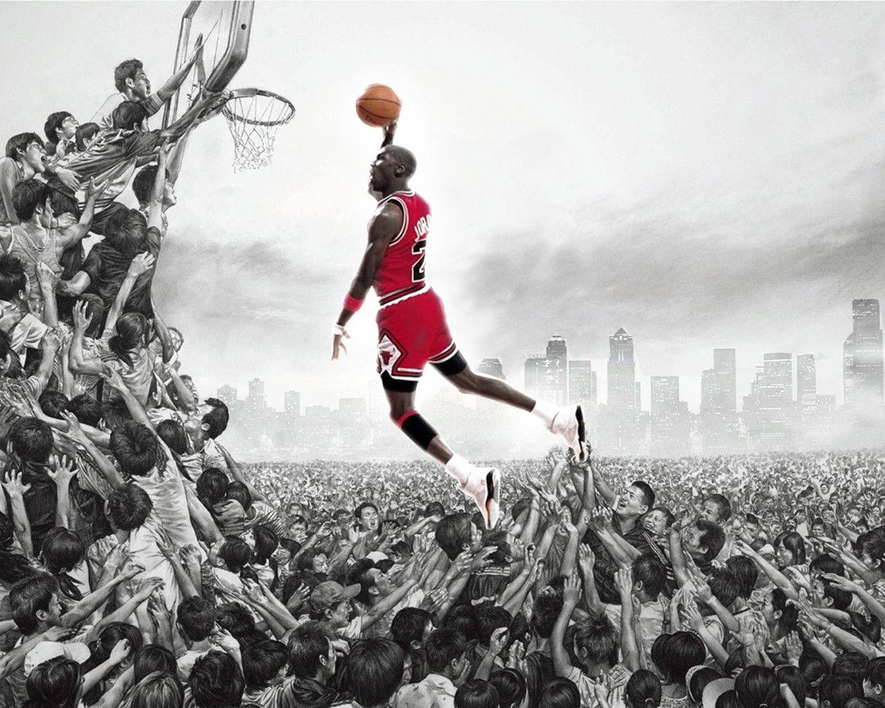 Michael Jordan Basketball Dunk Fan Reach Wallpaper
