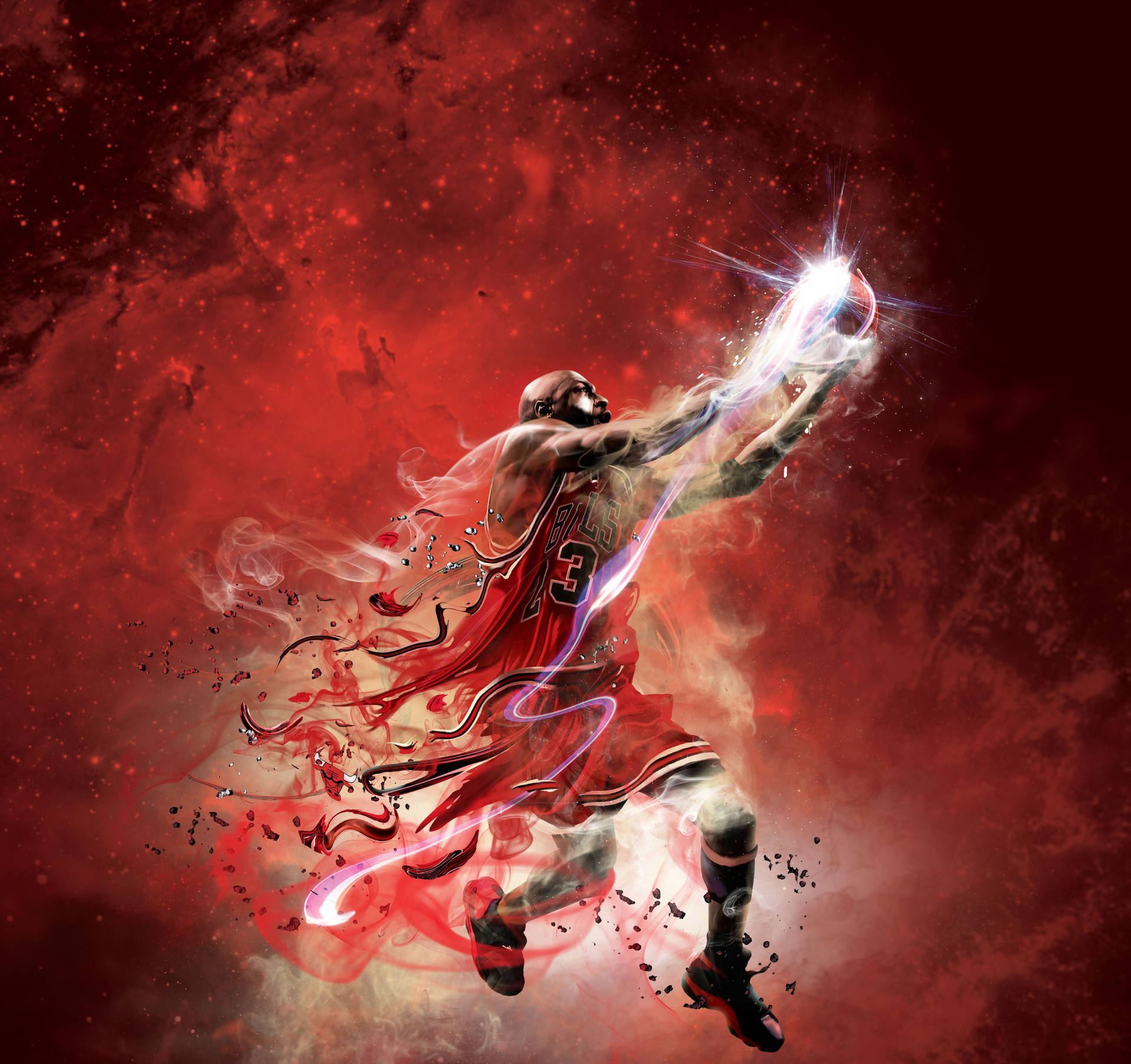 Michael Jordan Flies Above The Rim During A Game Wallpaper