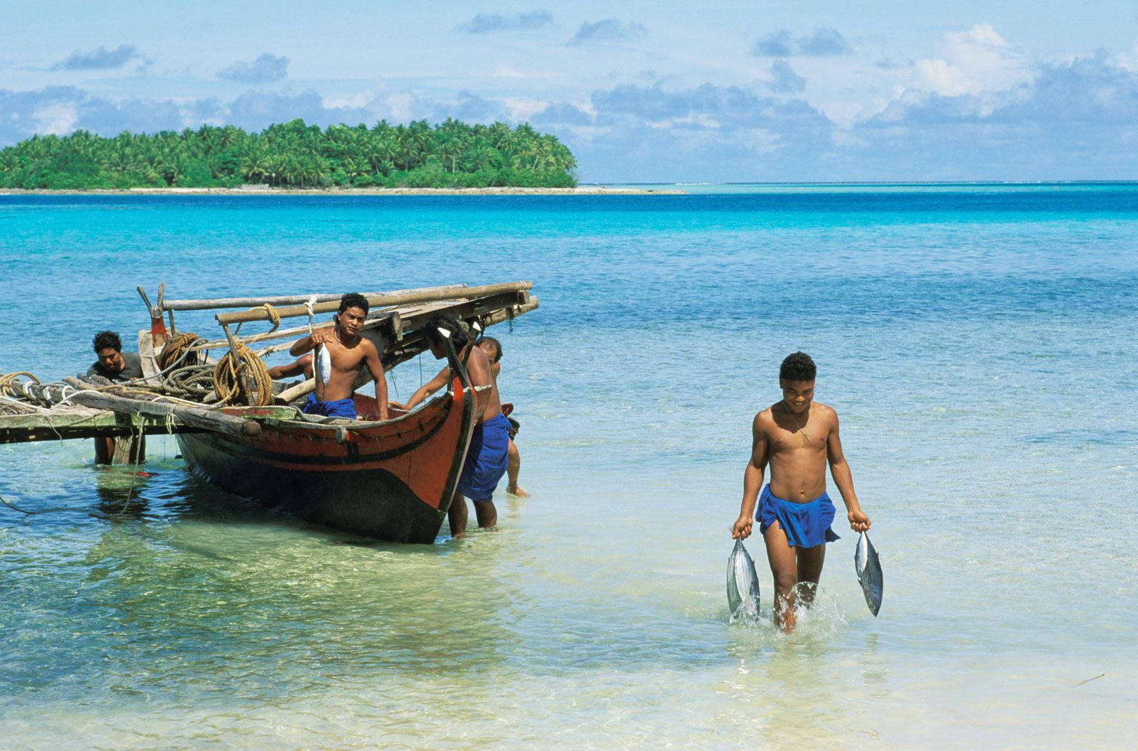 Micronesia Man Walking Water Wallpaper