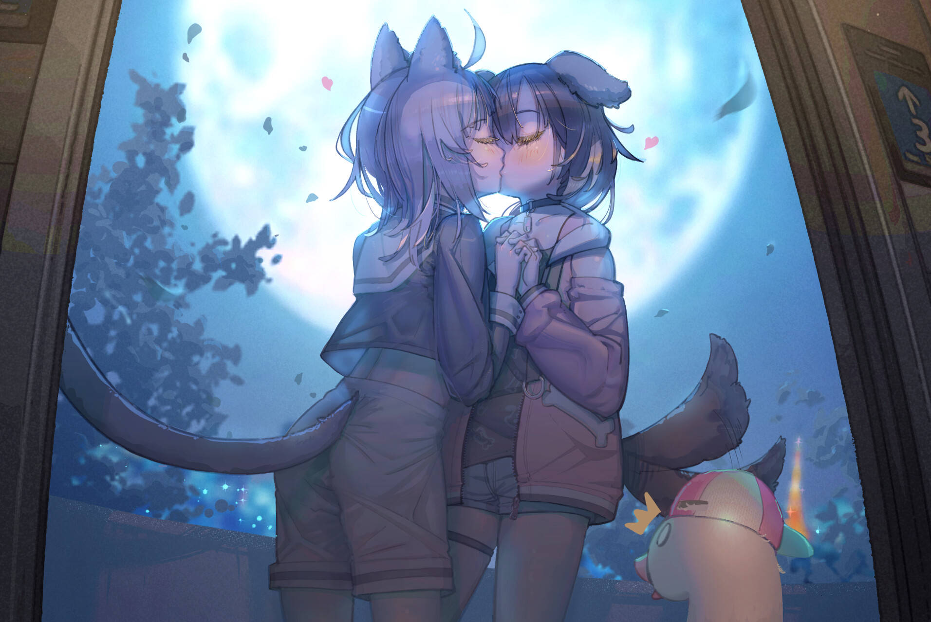 Midnight Girls Kissing Hololive Artwork Wallpaper