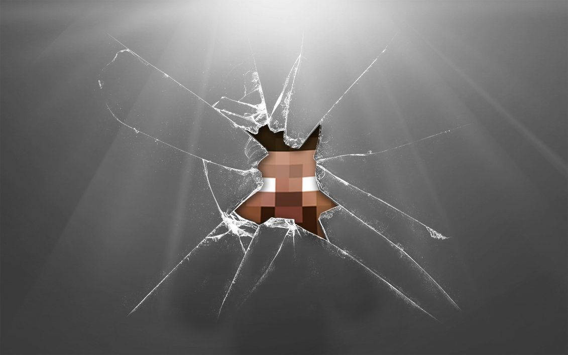 Minecraft Herobrine Behind A Broken Glass Wallpaper