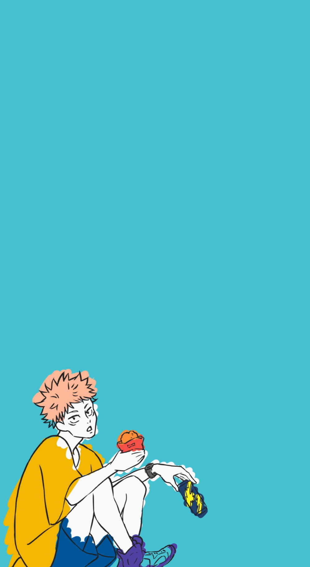 Minimalist Yuji Itadori Fanart Jujutsu Kaisen Phone Wallpaper