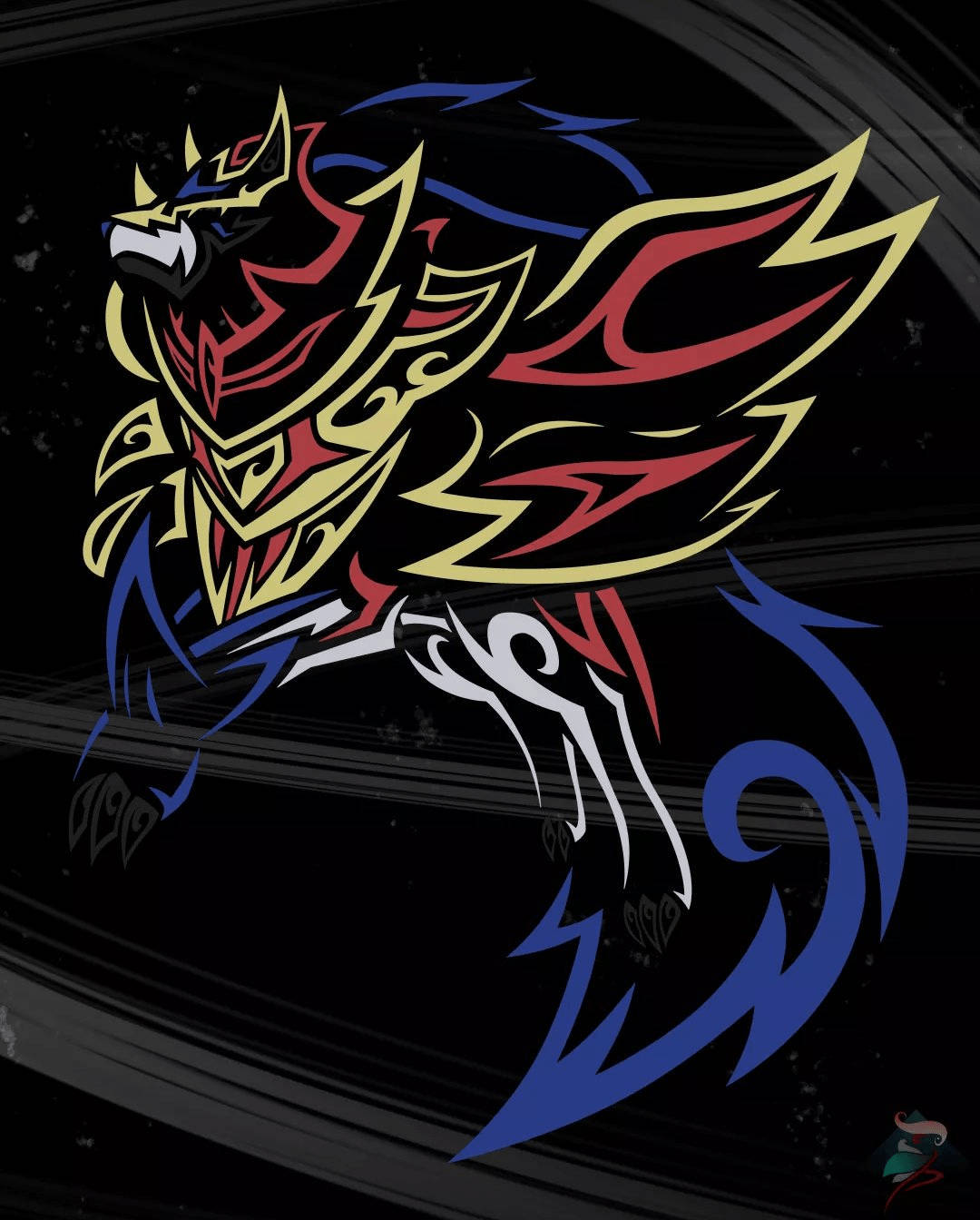 Minimalist Zamazenta Colorful Outline Wallpaper