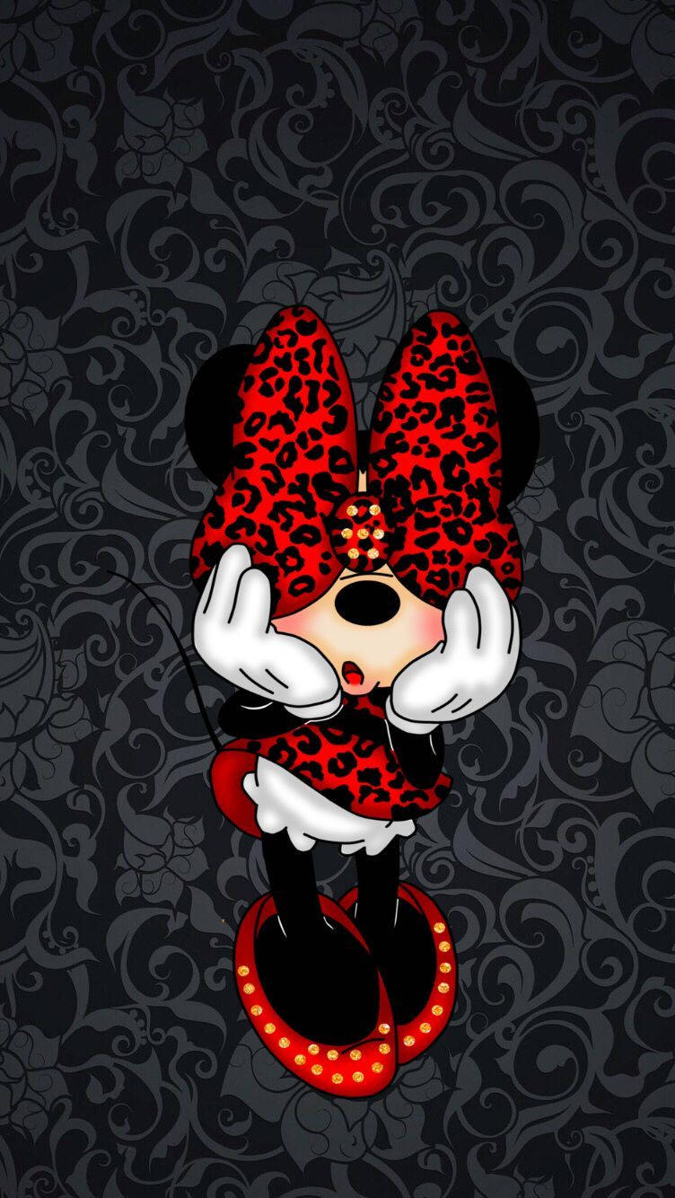 Minnie Mouse Red Leopard Design Wallpaper