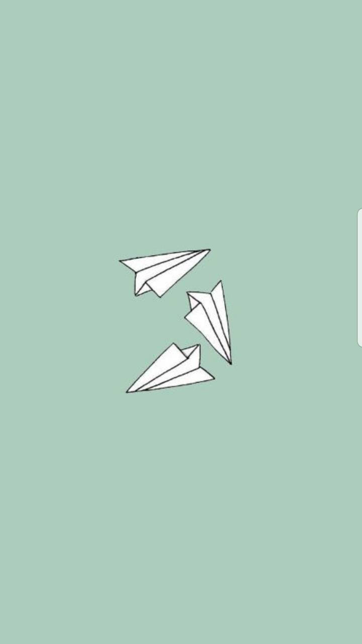 Mint Green Aesthetic Paper Planes Wallpaper