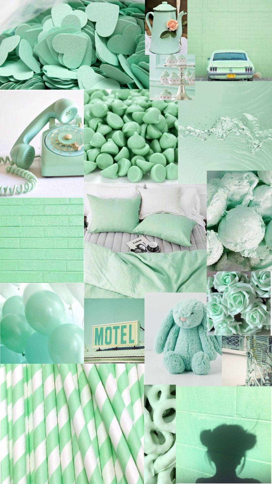 Mint Green Collage Aesthetic Wallpaper
