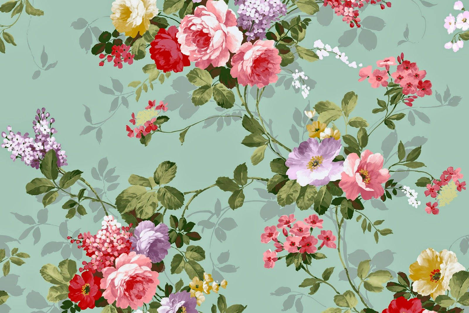 Mint Vintage Floral Wallpaper