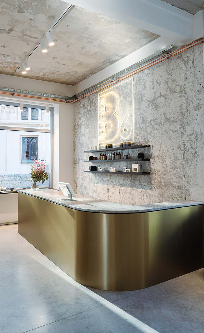 Modern Boutique Reception Desk Wallpaper