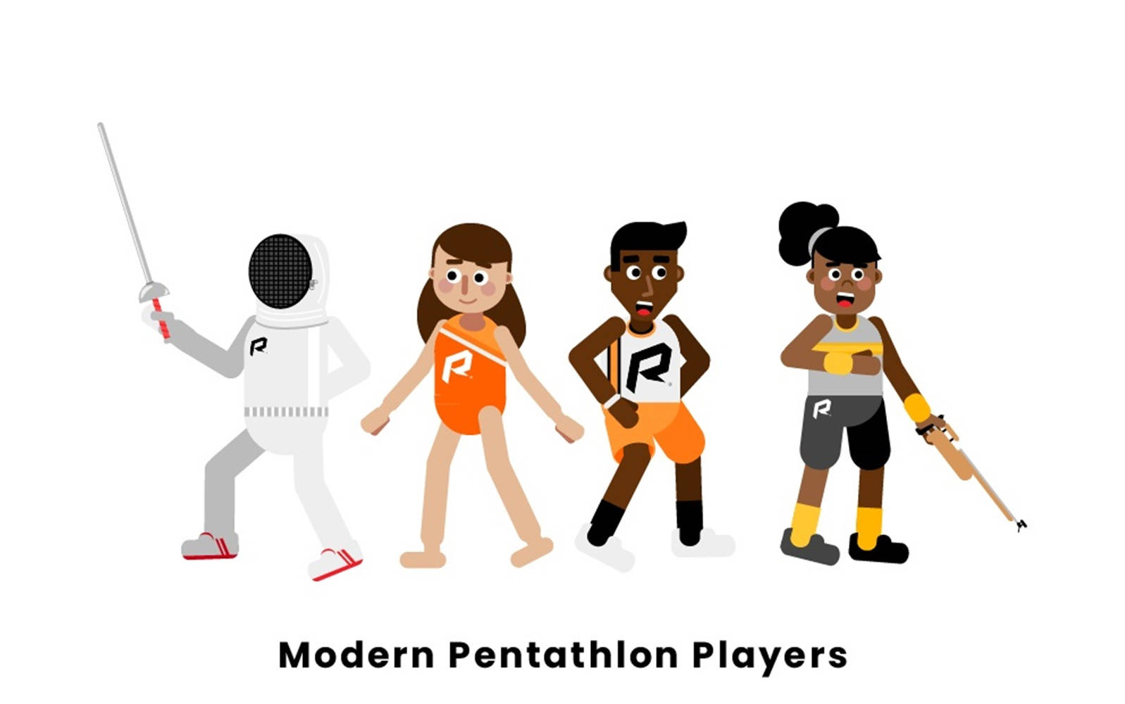 Modern Pentathlon Players Cartoon Art Wallpaper