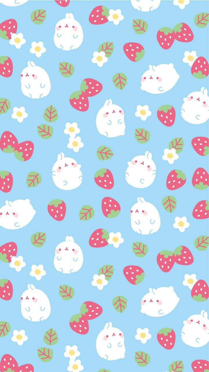 Molang And Strawberry Kawaii Cover Wallpaper