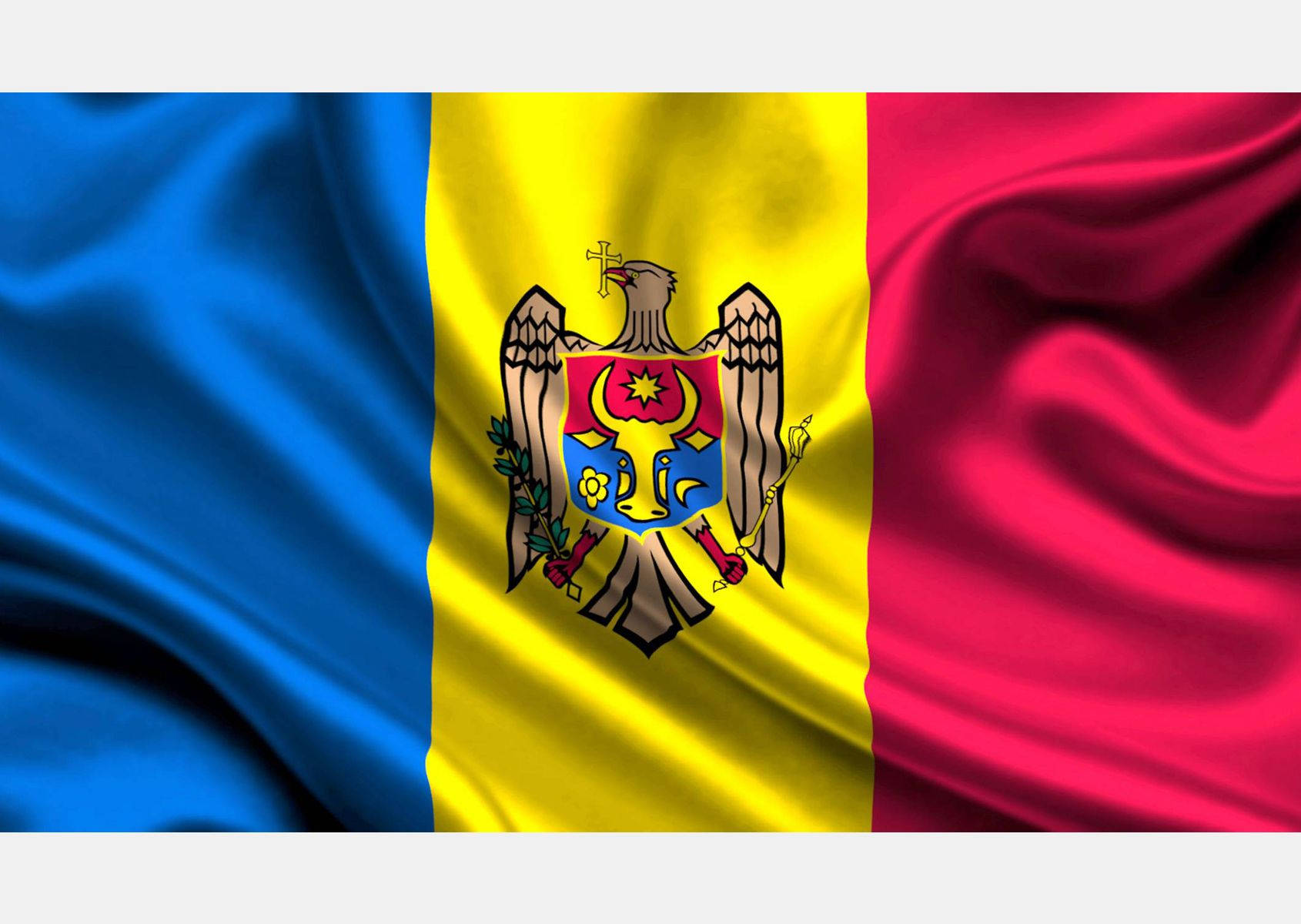 Moldova Flag In Satin Fabric Wallpaper