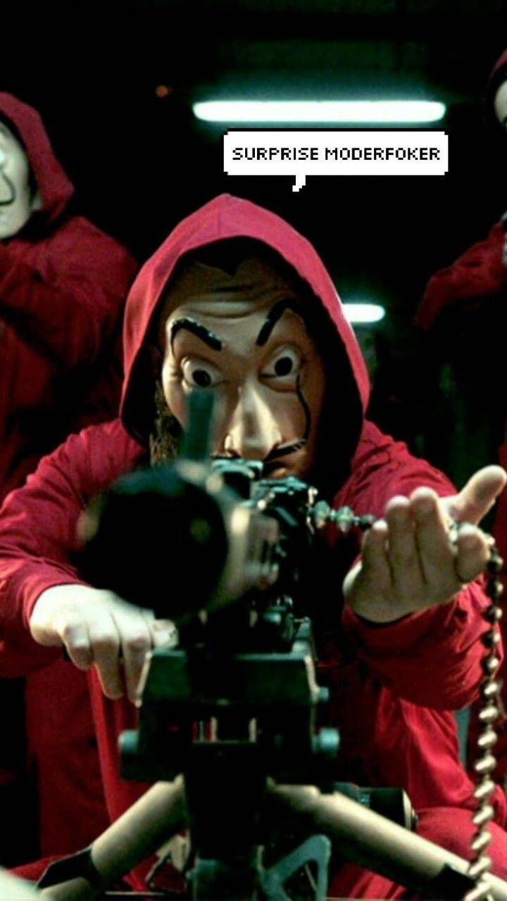 Money Heist Mask With Gun Wallpaper