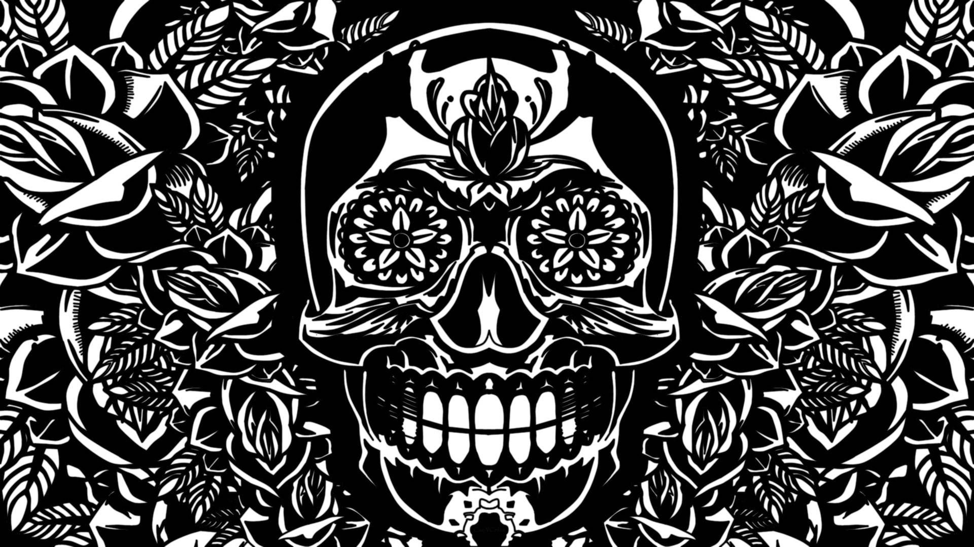 Monochrome Sugar Skull Design Wallpaper