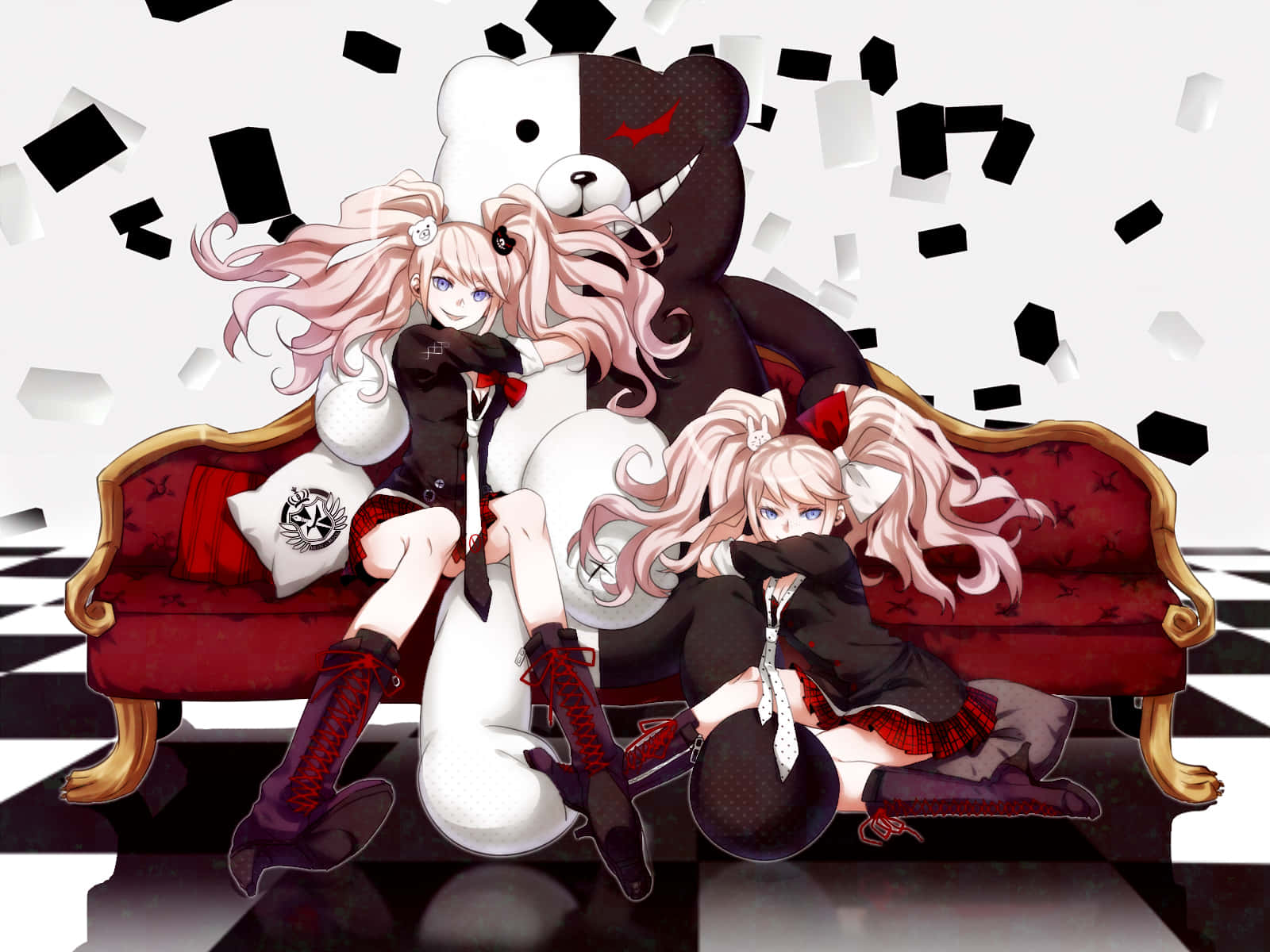 Monokuma With Two Junko Enoshima Wallpaper