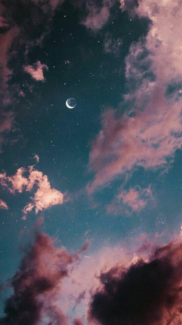 Moon And Night Sky Pink Aesthetic Wallpaper