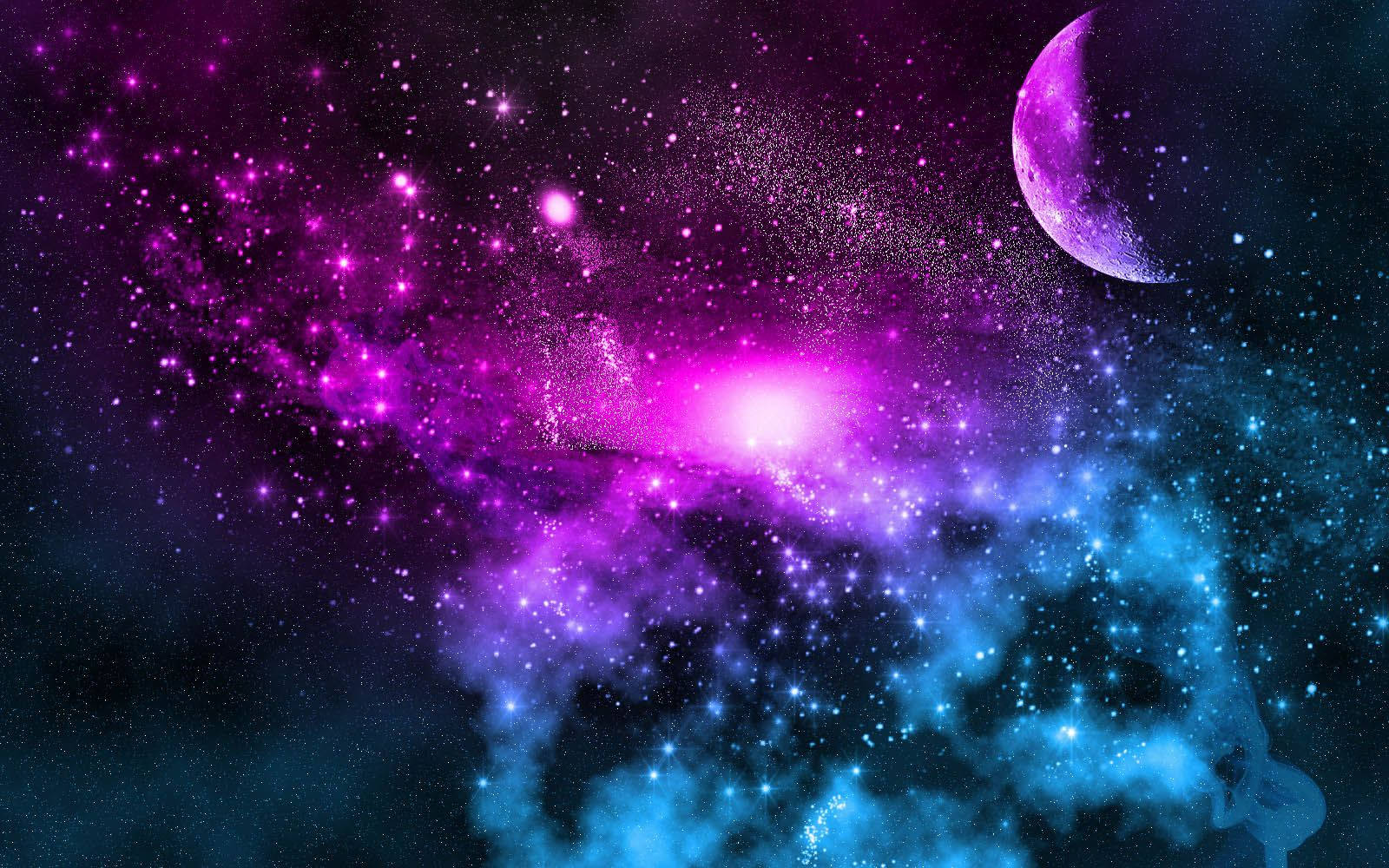 Moon In Colorful Galaxy Wallpaper