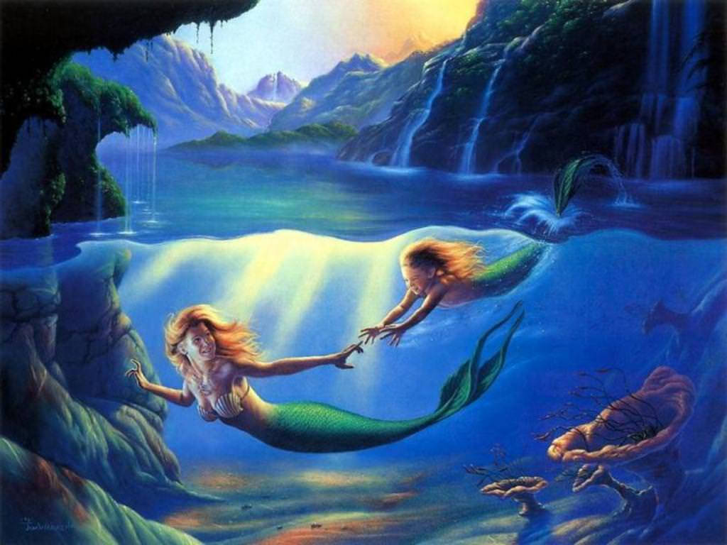 Mother And Daughter Mermaid Wallpaper