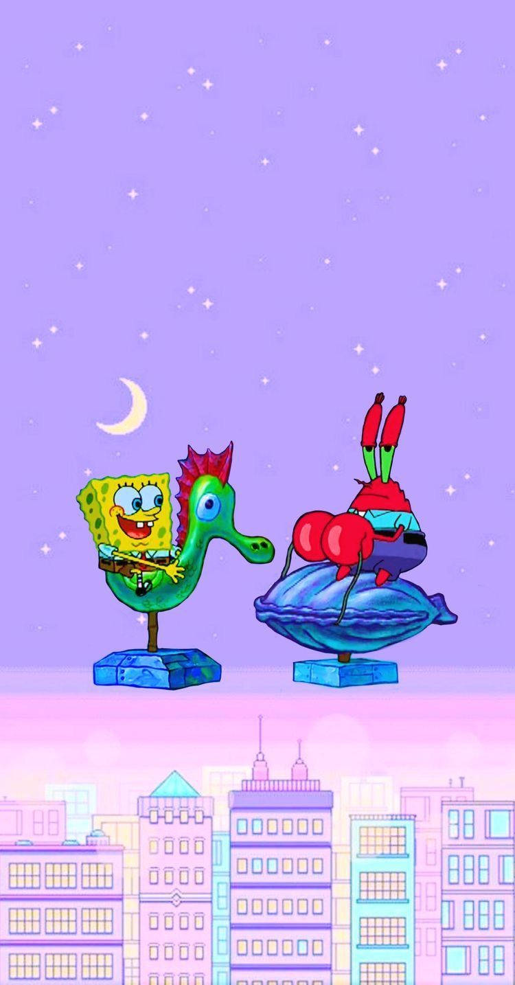 Mr. Krabs And Spongebob Cartoon Phone Wallpaper