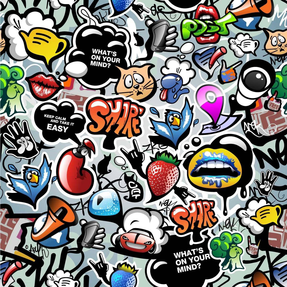 Multiple Icons Graffiti Wallpaper