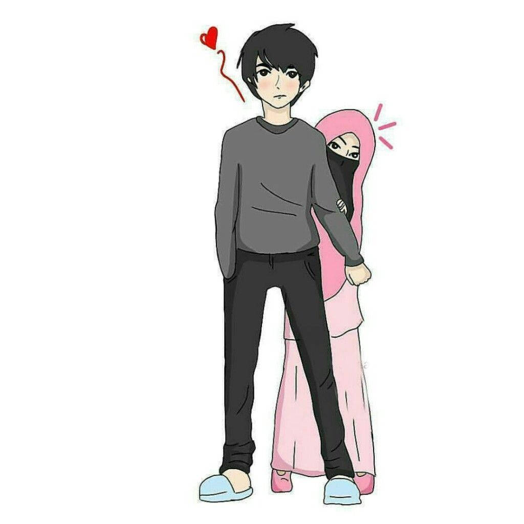 Muslim Couple Cartoon Anime Protecting Girl Wallpaper