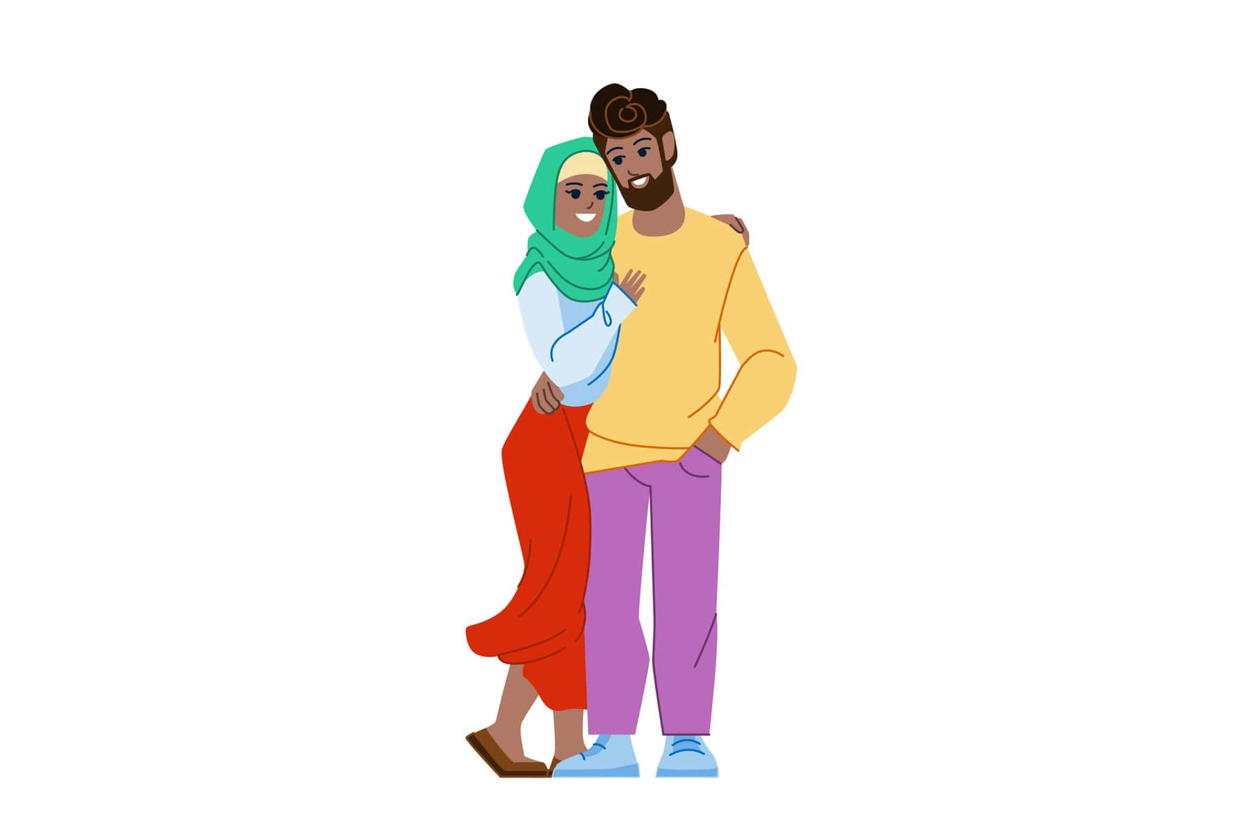 Muslim Couple Cartoon Smiling Together Wallpaper