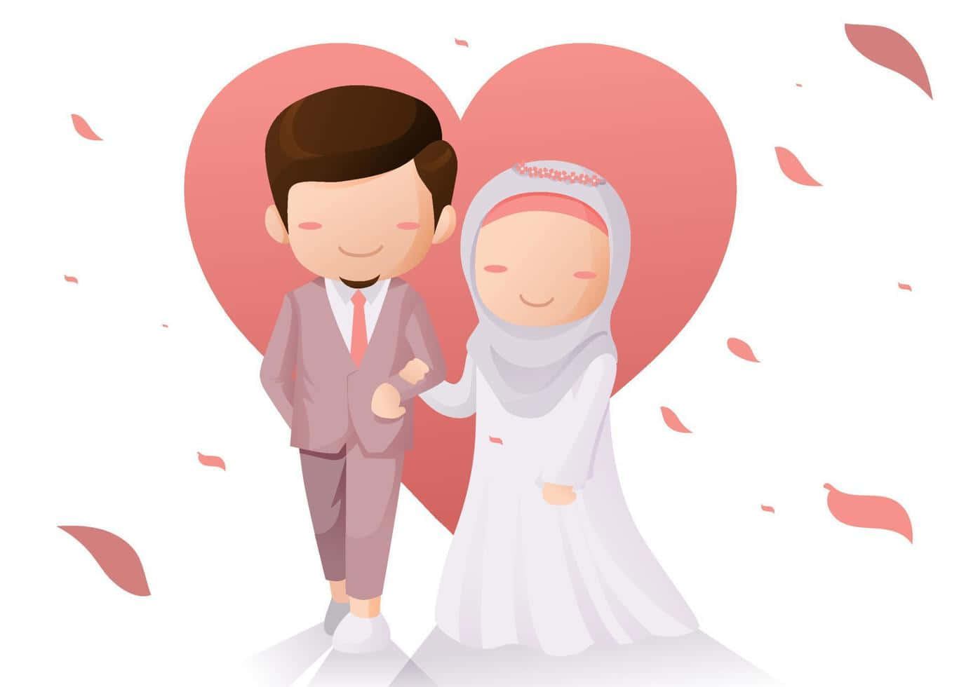 Muslim Couple Cartoon Wedding Wallpaper