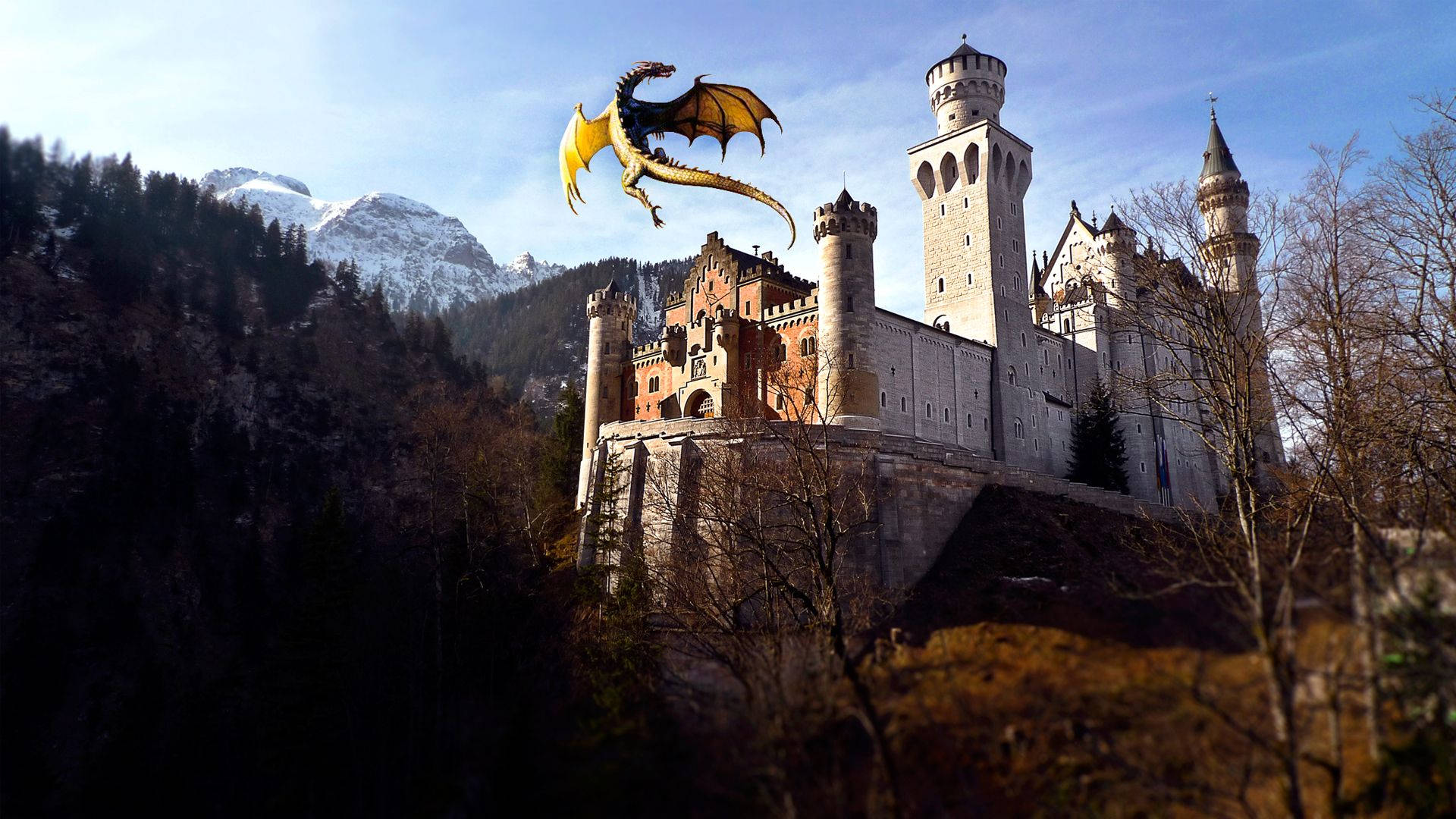 \ Mysterious Castle Surrounded By Majestic Dragon! Wallpaper