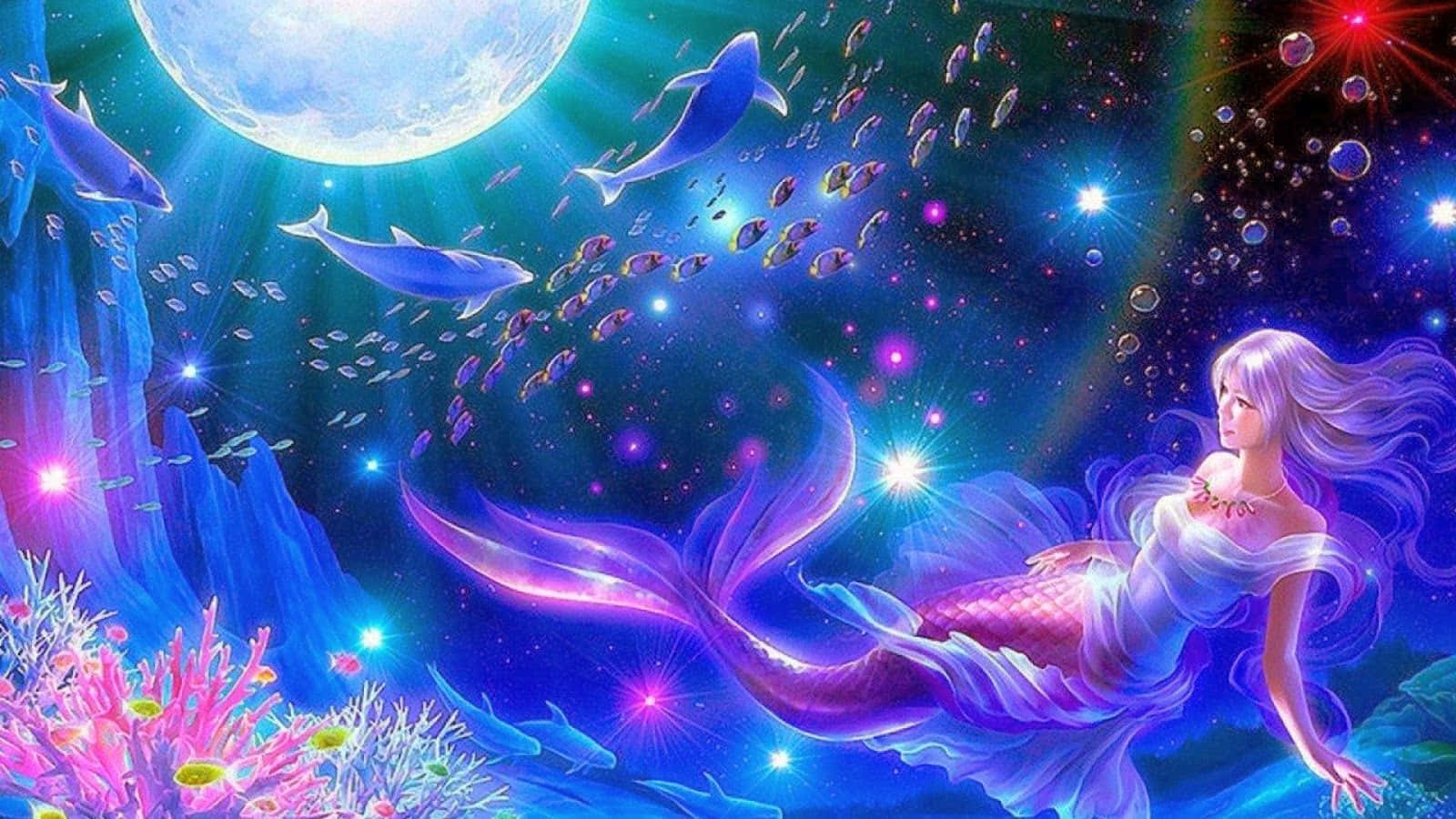 Mystical Art Of Mermaid With Moon Wallpaper