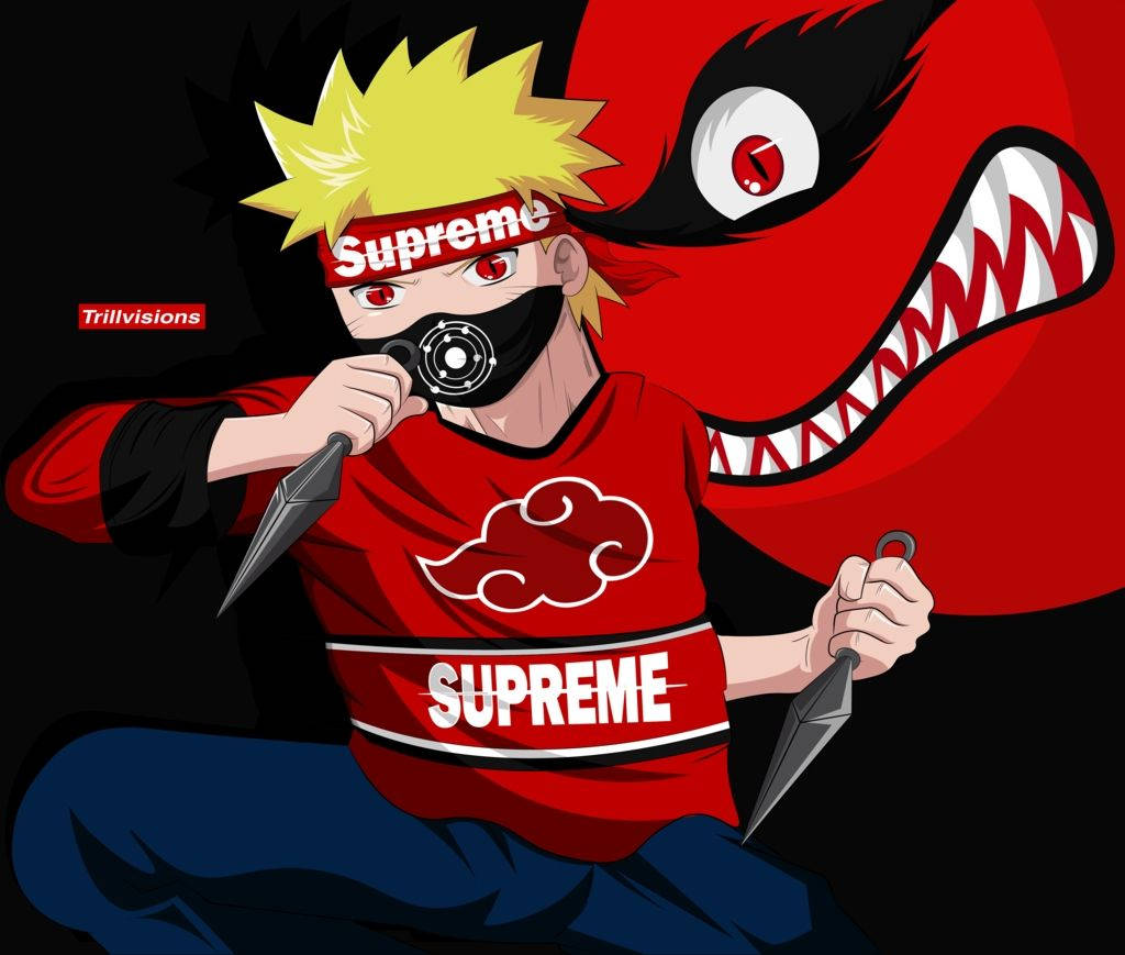 Naruto Drip In Red Supreme Outfit Wallpaper