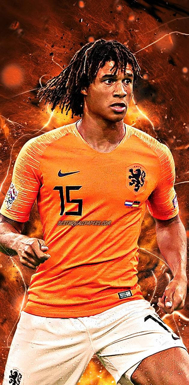 Nathan Ake In Orange Netherlands Jersey Wallpaper