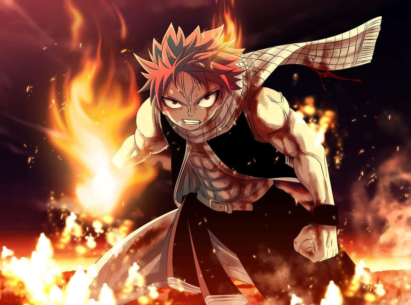 Natsu Dragneel Unleashes His Fire Dragon's Roar Wallpaper