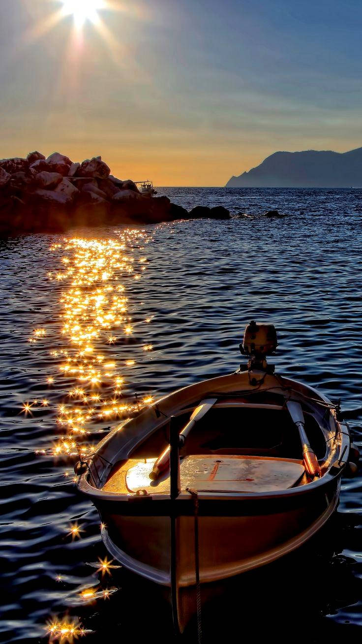Nature Phone Boat Sea Sunset Wallpaper