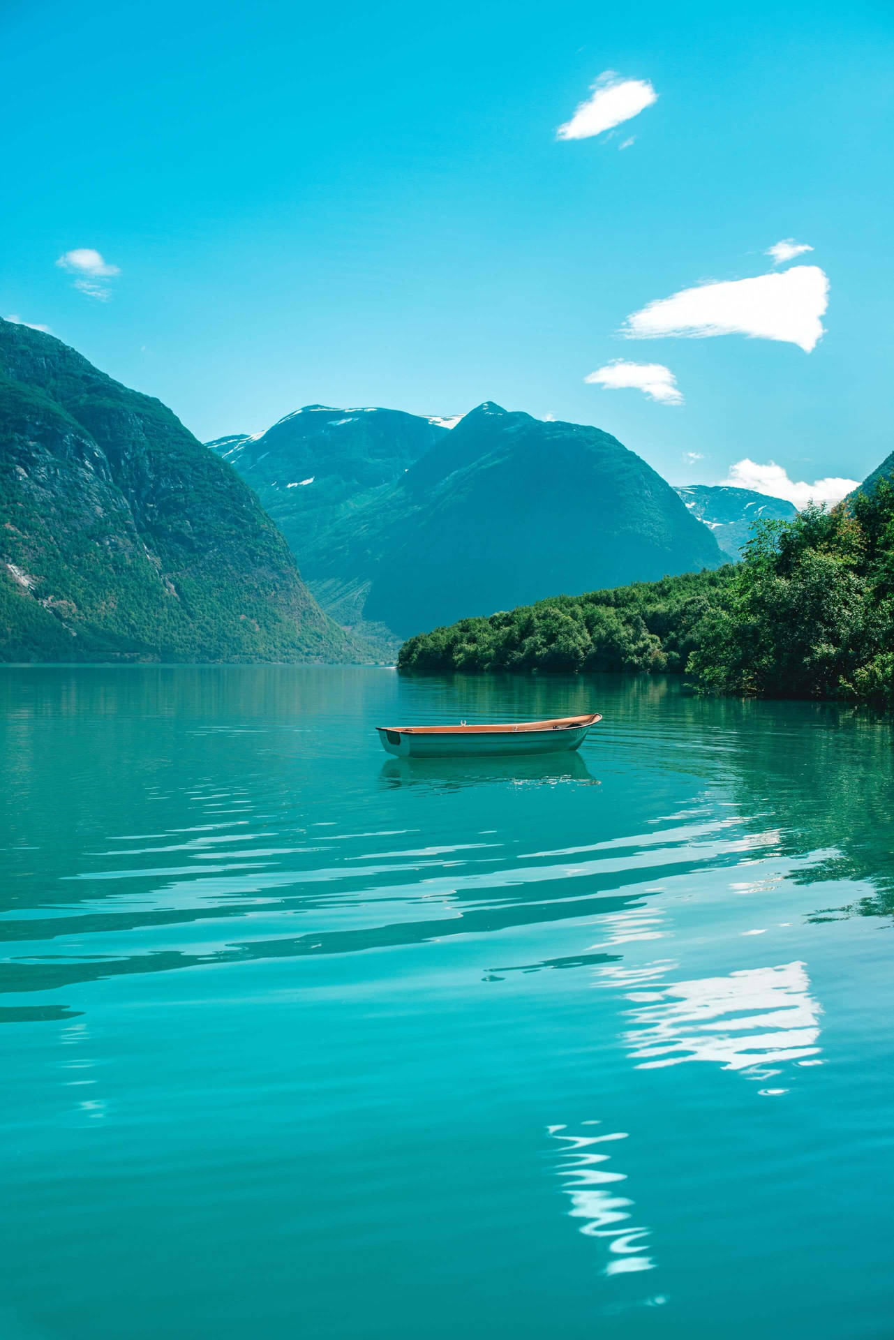 Nature Phone Solitary Boat Lake Wallpaper