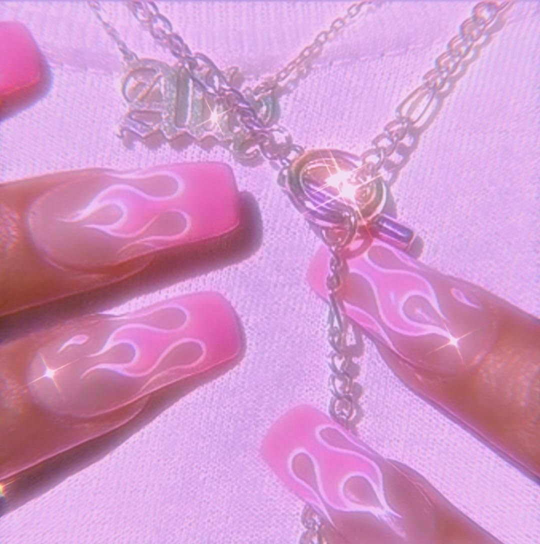 Necklace And Pink Baddie Flame Nails Wallpaper