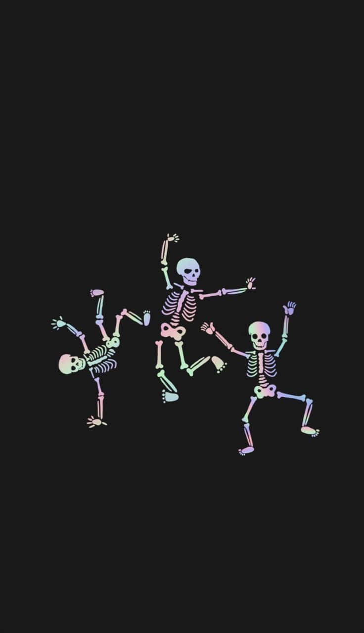 Neon Dancing Skeletons Black Background Wallpaper