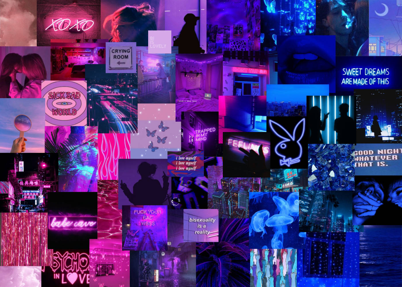 Neon Pink And Blue Collage Wallpaper