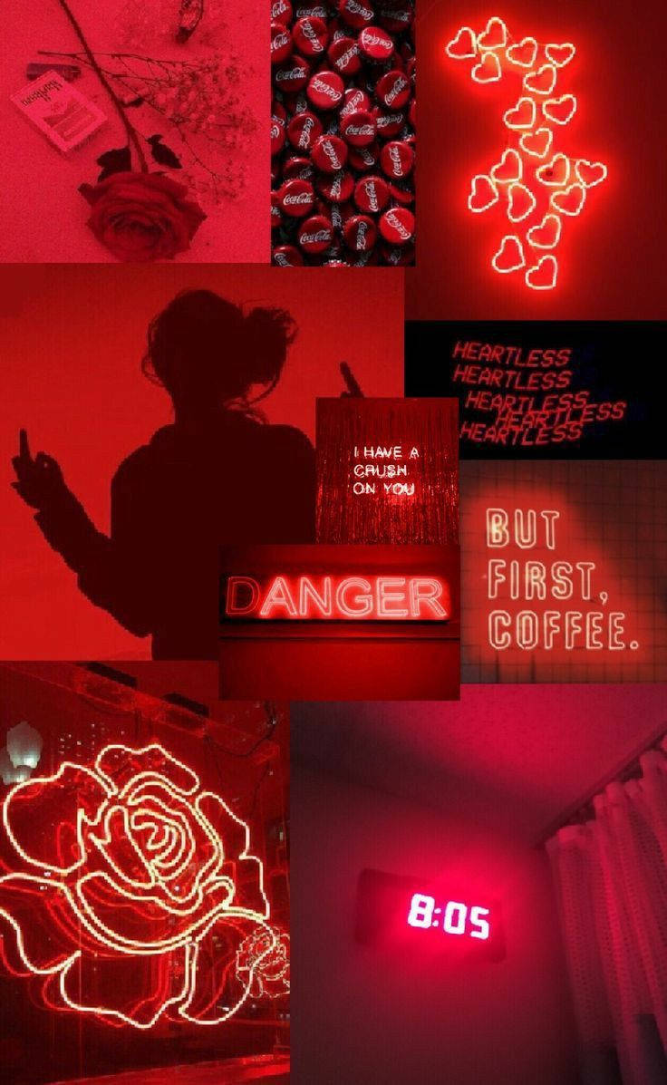 Neon Red E-girl Aesthetic Collage Wallpaper