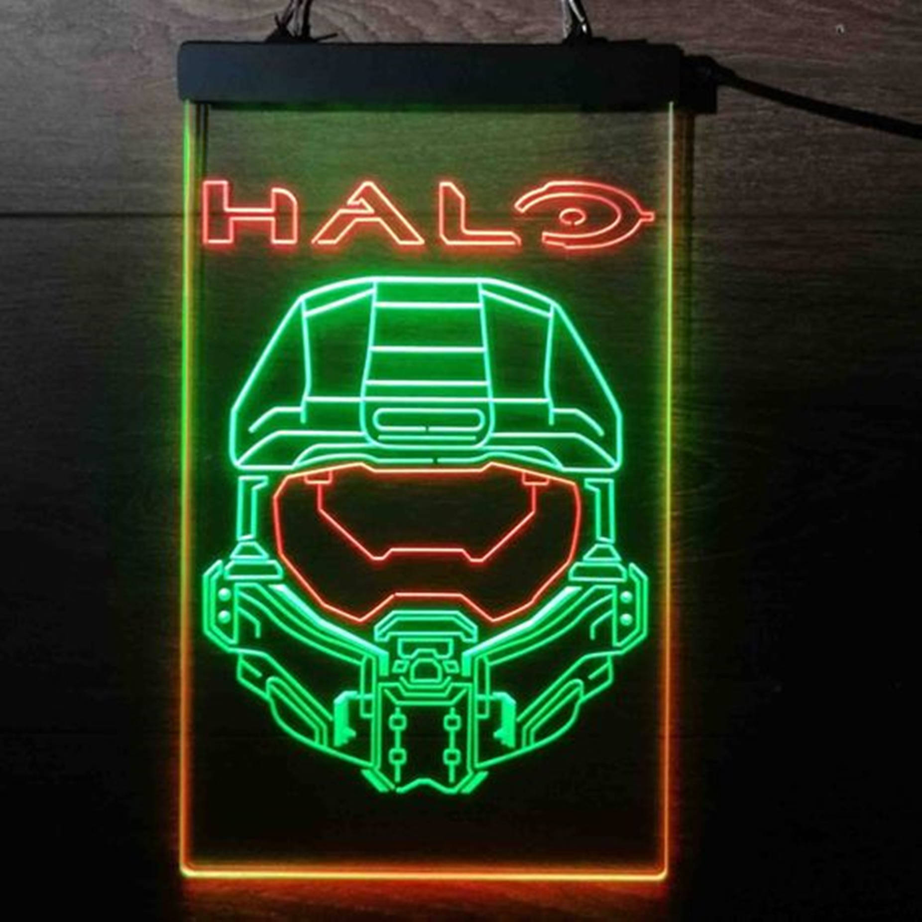 Neon Red Green Master Chief Halo Logo Wallpaper