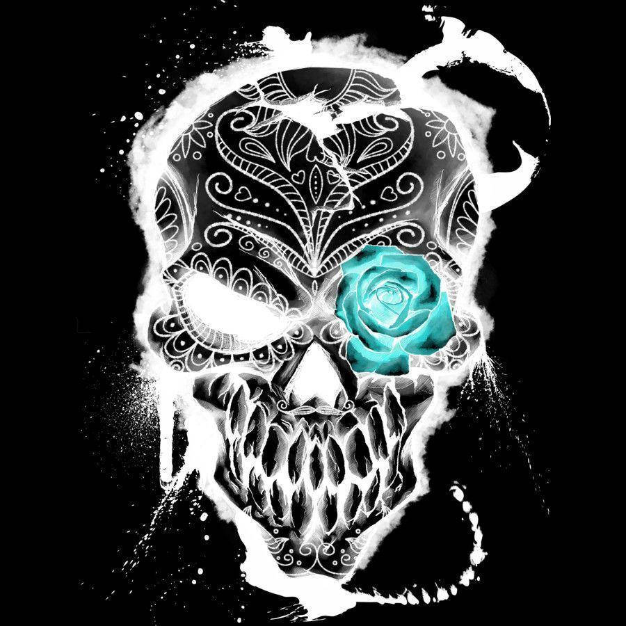 Neon White Day Of The Dead Skull Wallpaper