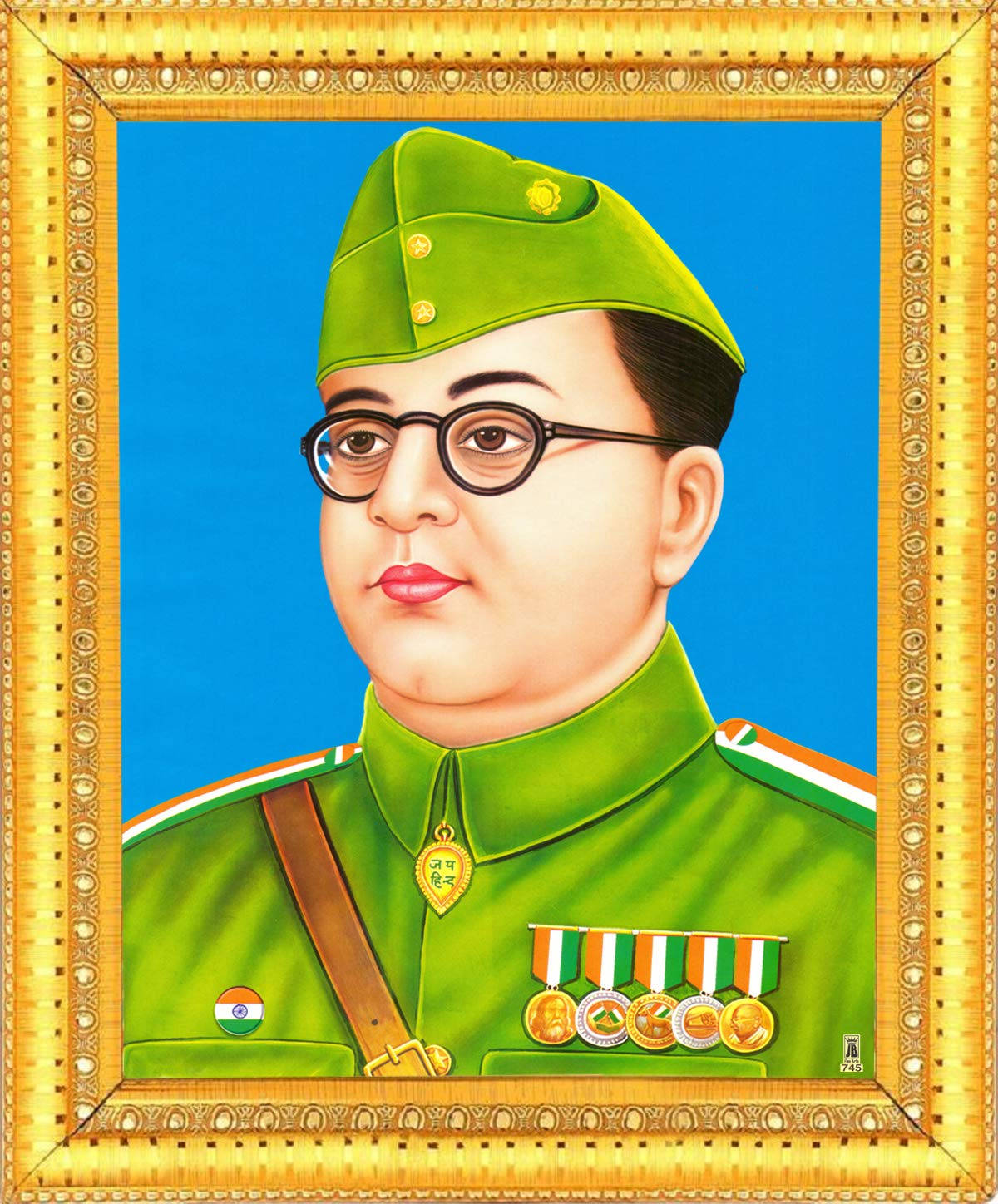 Netaji Gold Framed Portrait Wallpaper