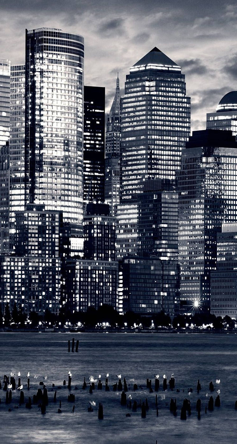 New York Skyline Iphone Monochromatic City Lights Wallpaper