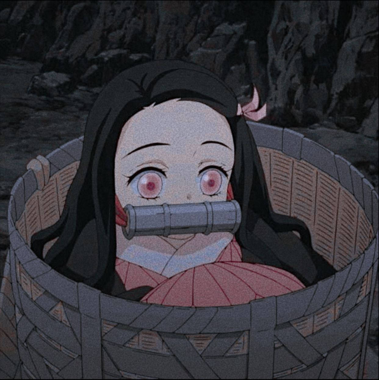 Nezuko Aesthetic Sitting Inside Wooden Container Wallpaper