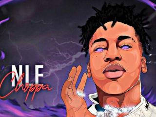 Nle Choppa Cartoon On Purple Backdrop Wallpaper