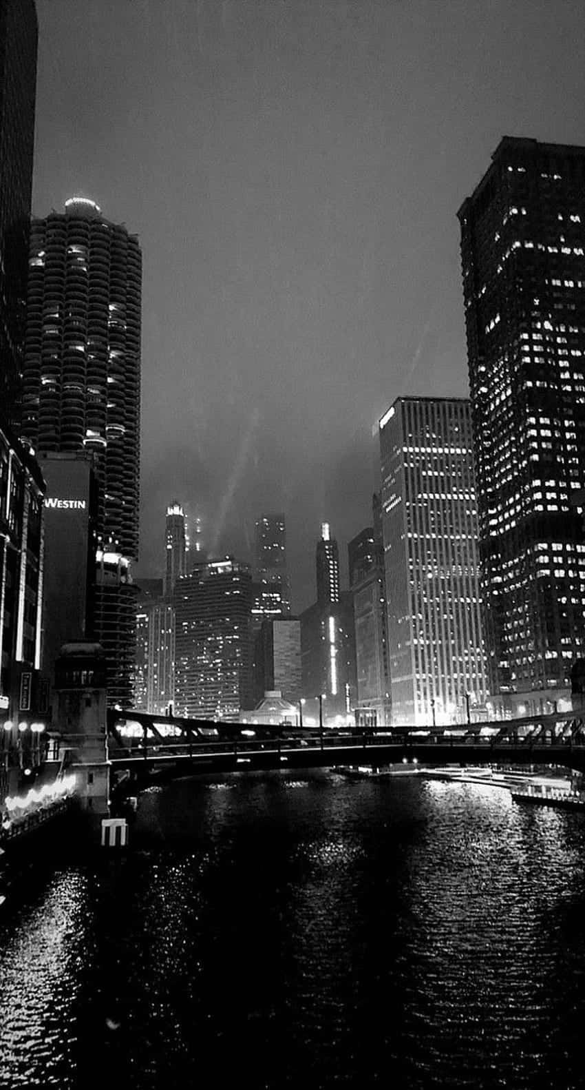 Nocturnal Cityscape River View B W Wallpaper