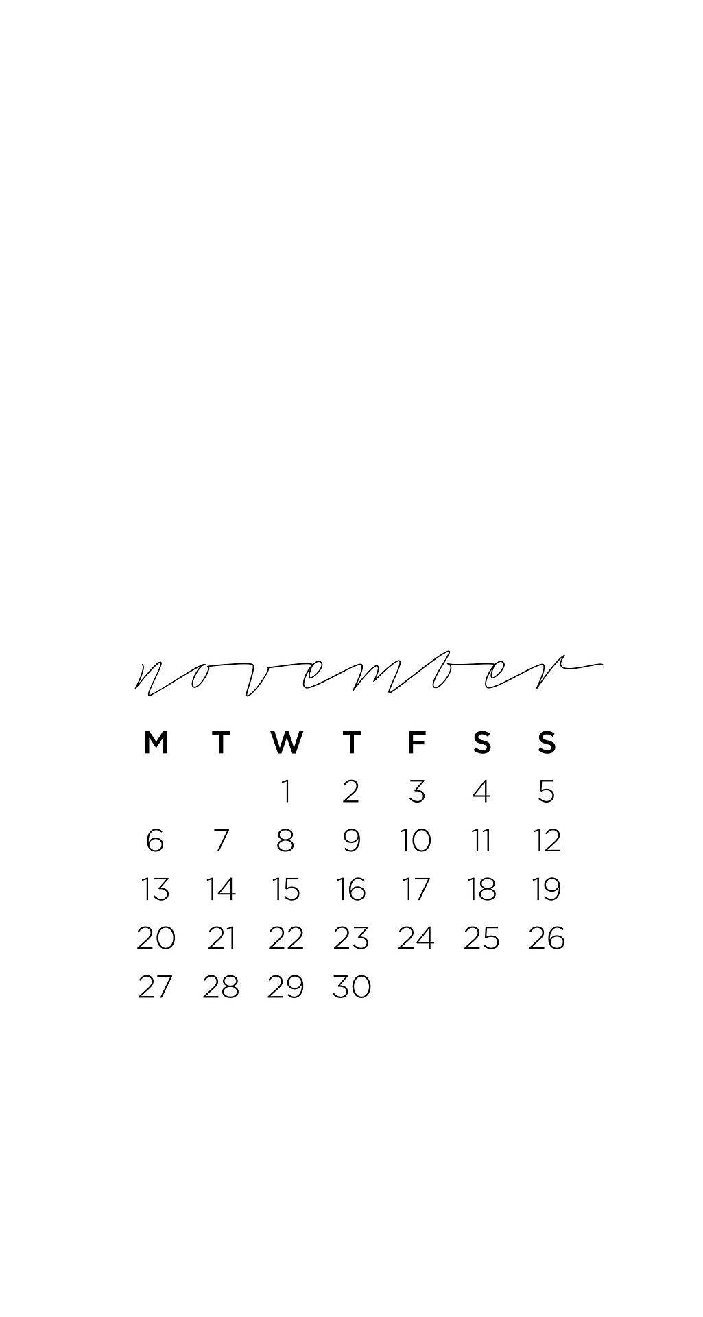 November Calendar White Minimalist Wallpaper