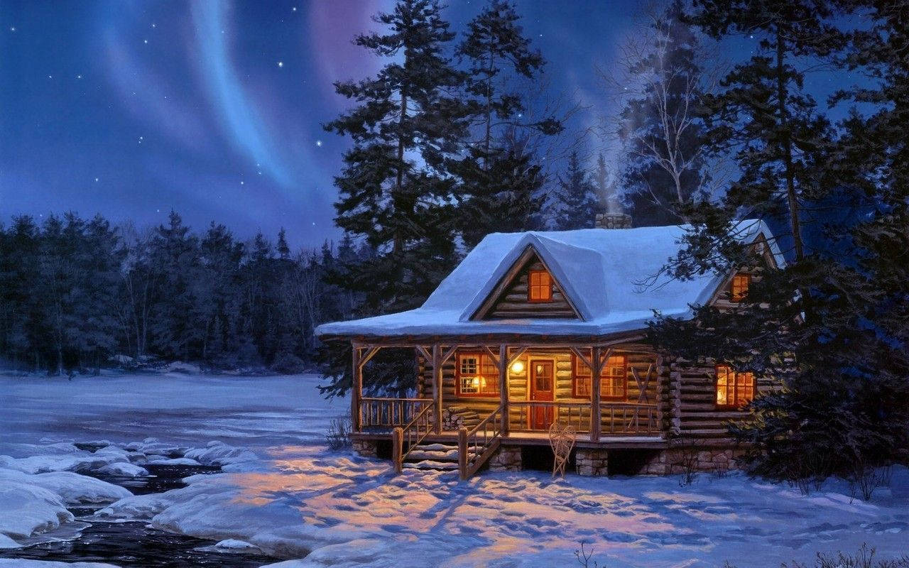 Old Aesthetic Christmas Cabin Wallpaper