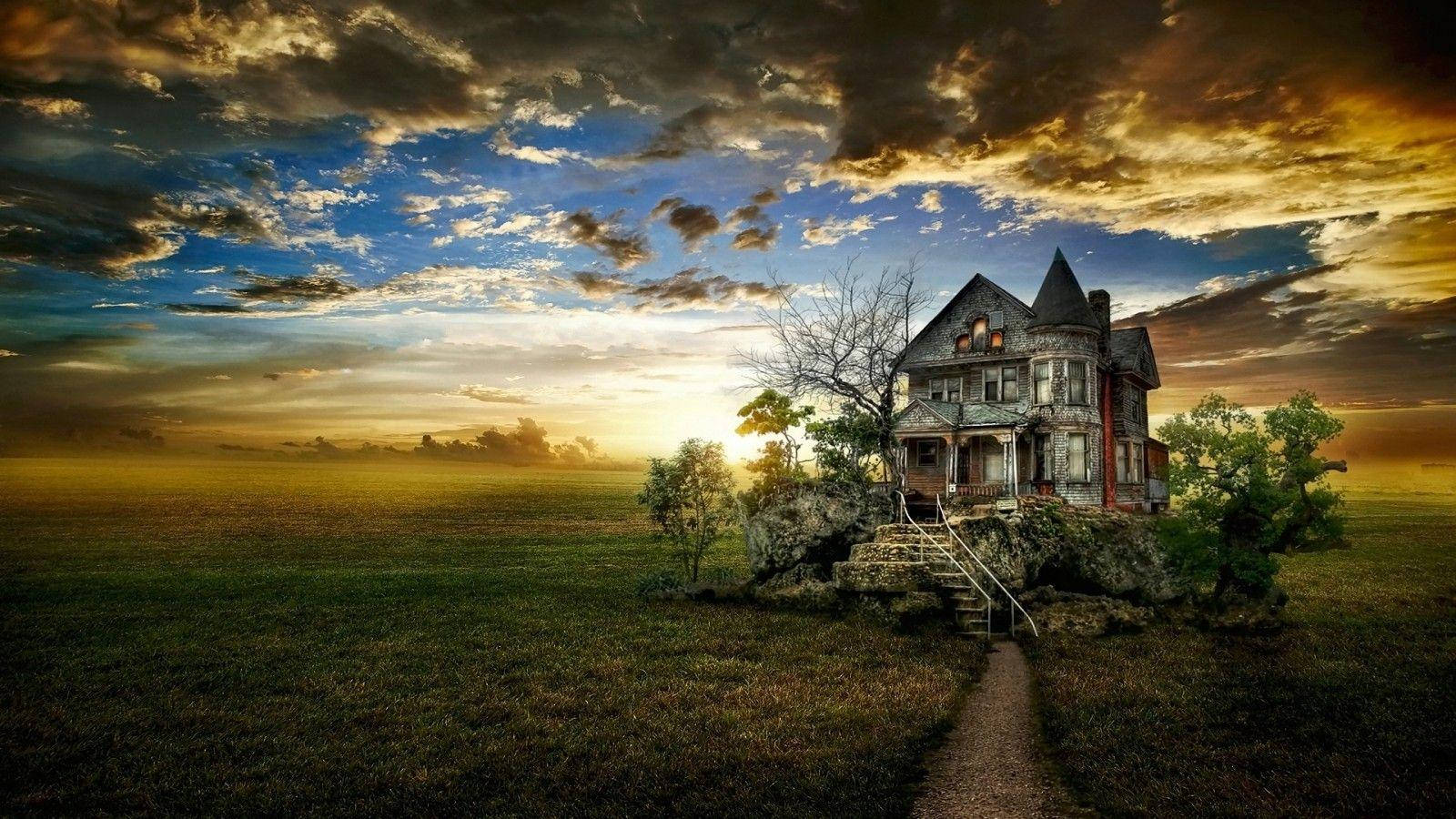 Old Haunted House With Sunset Wallpaper